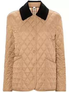 Burberry стеганая куртка с вельветовым воротником, нейтральный цвет