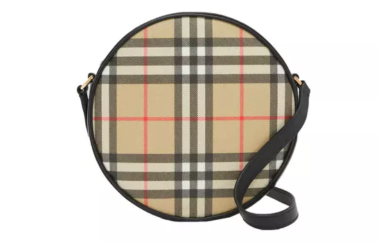 Burberry Сумка Louise из коровьей кожи, круглая, наплечная, через плечо, мини, женская, архив, бежевый/черный