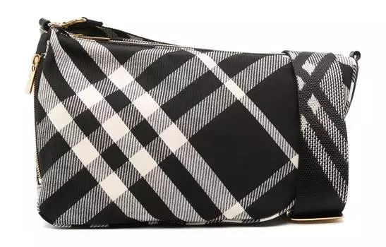 Burberry Сумка Shield из полиэстера с хлопком, через плечо, среднего размера, женская, черного и цвета слоновой кости