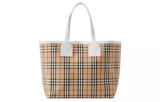 Burberry Сумка-шоппер из хлопка с отделкой из телячьей кожи, сумка-туба, женская, архив, бежевый/белый
