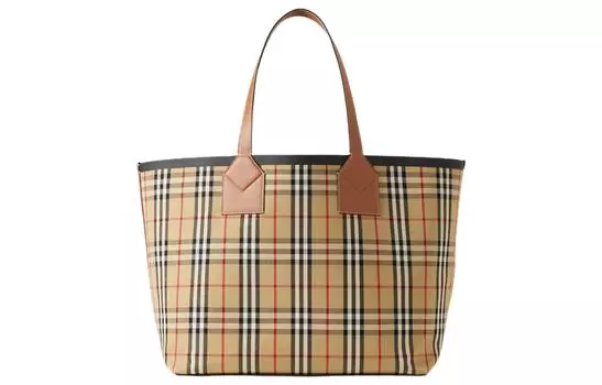 Burberry Сумка-шоппер из хлопка с телячьей кожей, сумка-шоппер, сумка через плечо, женская сумка большого размера, цвета хаки