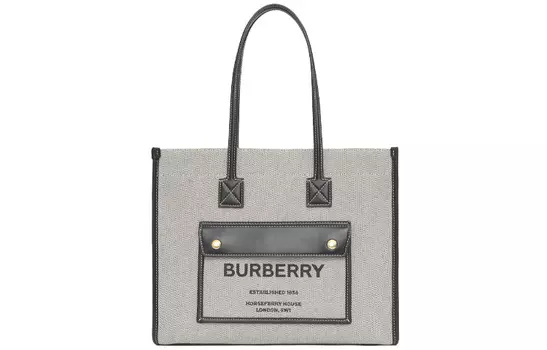 Burberry Сумка-шоппер из холста с кожей, сумка для покупок, холщовая сумка, дамская сумочка, сумка через плечо, маленькая женская серо-черная