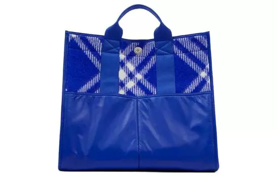 Burberry Сумка-шоппер из шерсти с полиэстером и телячьей кожей, сумка для покупок, сумка большого размера, мужская, цвет "рыцарский синий"