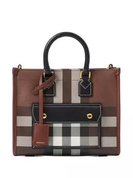 Burberry сумка-тоут Freya размера мини в клетку, коричневый