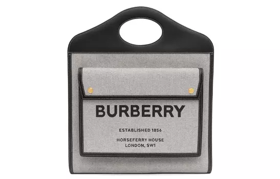 Burberry Сумка-тоут из холста с кожаной сумкой через плечо, женская сумка среднего размера, черная/умбра
