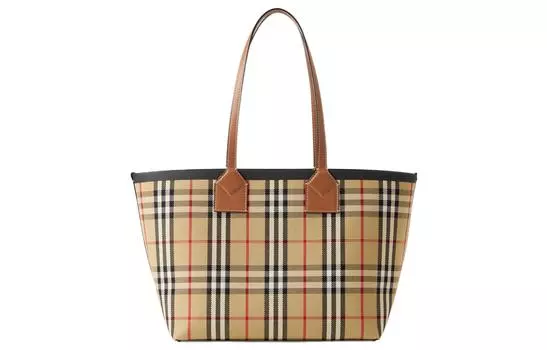 Burberry Сумка-тоут London из хлопка в клетку, коричневая/черная