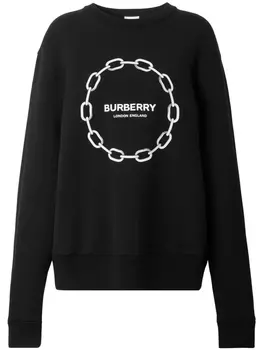 Burberry толстовка из смеси шерсти и хлопка с принтом, черный