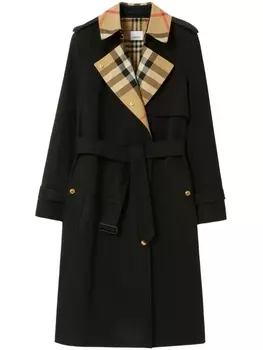 Burberry тренч с клетчатой вставкой, черный