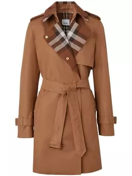 Burberry тренч с клетчатой вставкой, коричневый