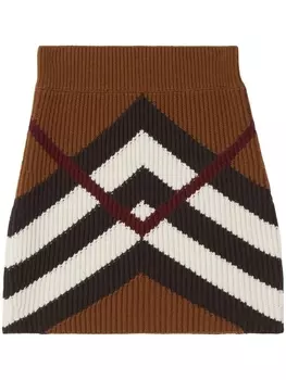 Burberry юбка мини с принтом Chevron Check, коричневый
