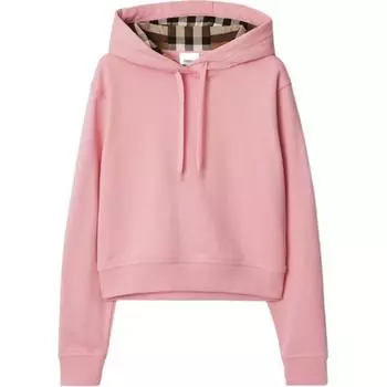 Burberry Укороченная хлопковая толстовка с капюшоном, женская, розовая
