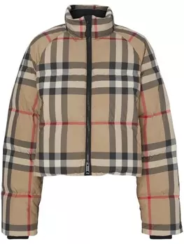 Burberry укороченный пуховик в клетку Vintage Check, коричневый