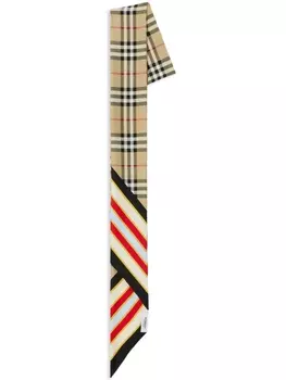 Burberry узкий шарф в клетку, нейтральный цвет