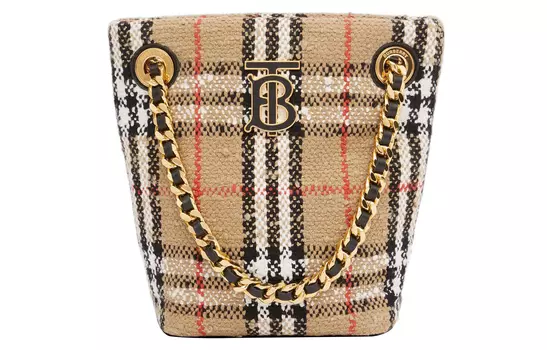 Burberry Винтажная сумка-ведро Loena из коровьей кожи, хлопка, полиамида, шерсти, сумка через плечо, мини-сумка для женщин, бежевый цвет