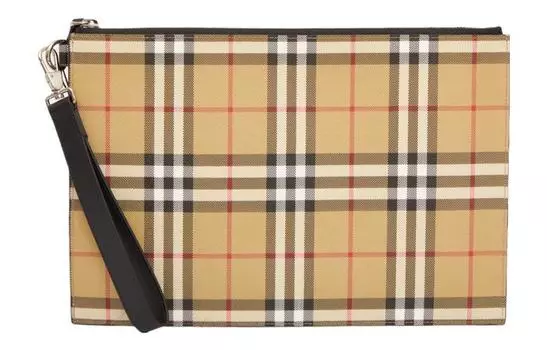 Burberry Винтажный кожаный клатч, обычный, мужской, светло-коричневый