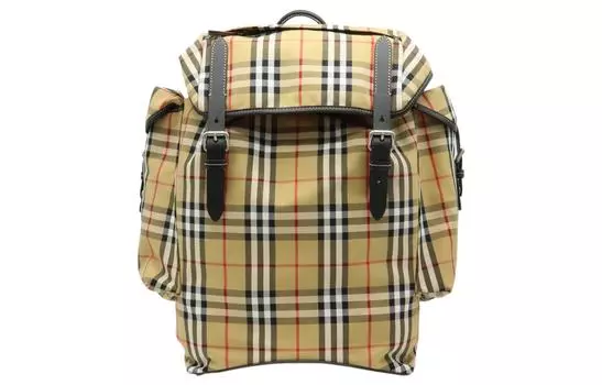 Burberry Винтажный рюкзак из хлопка с кожей, средний размер, мужской, бежевый/черный