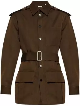 Burberry верхняя рубашка с поясом на талии и пуговицами, коричневый