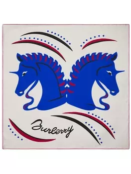 Burberry зеркальный шелковый шарф с изображением лошади, белый