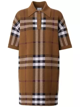 Burberry жаккардовое платье поло в клетку, коричневый