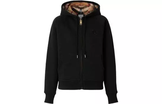 Burberry Женская толстовка на молнии из смеси хлопка с буквенным рисунком, черная, цвет Black