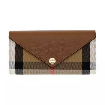 Burberry Женский кожаный кошелек с панелями из холста, бежевый