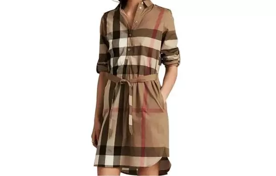 Burberry Женское платье с длинными рукавами, коричневое