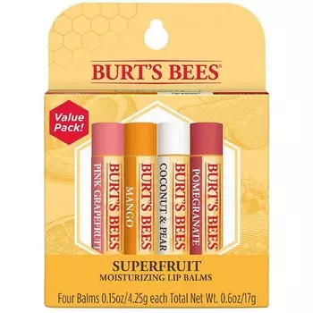 Burt's Bees, 4 упаковки бальзама для губ с суперфруктами, цвет No Color