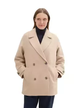 Бушлат TOM TAILOR, без капюшона, из шерсти, с планкой на две пуговицы, цвет Soft Ivory Melange