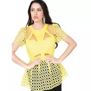 Бюстье Бюст Кружевной Пеплум Топ FASHNZFAB, желтый