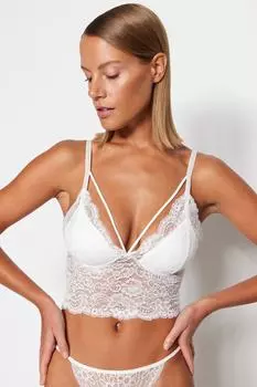 Бюстье кружевной Trendyol с треугольными чашечками и окантовкой, белый