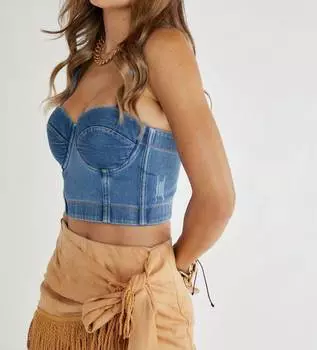 Бюстье на тонких бретельках из денима средней потертости J.NNA, цвет medium wash denim