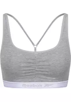Бюстье Reebok "Jackie", надпись-логотип на полосе под грудью, оборки спереди, серый