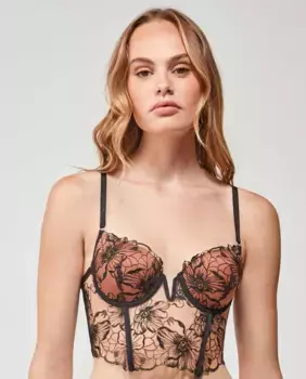 Бюстье с каркасом из ткани с вышивкой цветами Gisela, черный