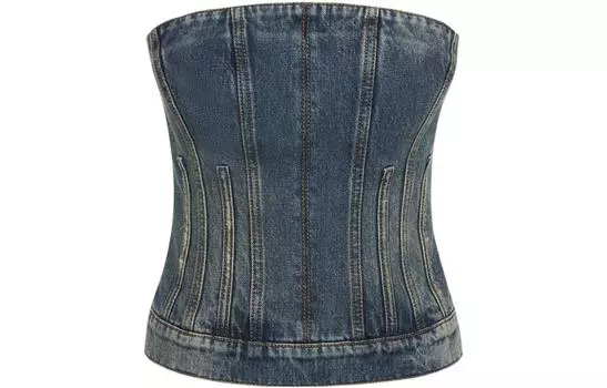 Бюстье-топ из денима Alexander McQueen, Denim Blue