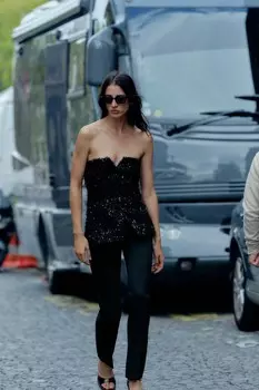 Бюстье-топ с бахромой и пайетками ZARA, черный