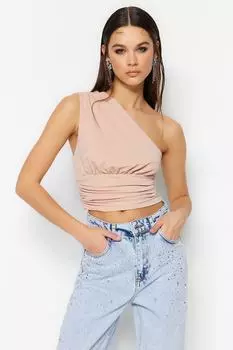 Бюстье Trendyol укороченное блестящее, светло-бежевый