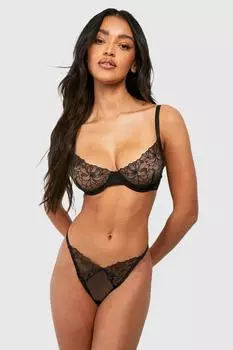 Бюстгальтер-балкон из сетки с вышивкой Fuller Bust boohoo, черный