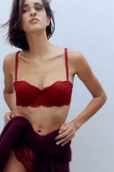 Бюстгальтер балконет из кружева H&M, красный