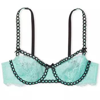 Бюстгальтер-балконет с лентами Victoria's Secret Dream Angels Wicked Unlined, светло-зеленый/черный