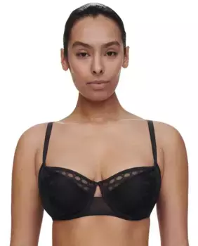Бюстгальтер балконет с поролоном и сеткой с цветочным кружевом из линии Poison Chantelle, черный