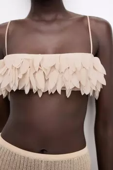 Бюстгальтер-бандо с цветочным принтом ZARA, бежево-розовый