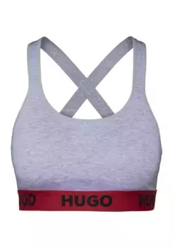 Бюстгальтер без косточек HUGO Underwear "BRALETTE PADDED SPOR", с логотипом HUGO на поясе, серый