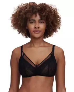 Бюстгальтер без косточек с графическим кружевом и фатином из линейки Play Chantelle, чёрный