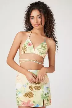 Бюстгальтер без косточек с принтом Отпускная открытка Forever 21, желтый