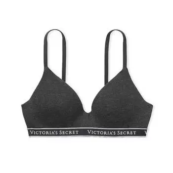 Бюстгальтер без косточек Victoria's Secret The T-shirt Lightly Lined Cotton, темно-серый/белый