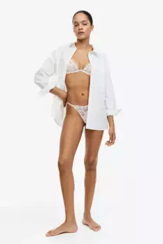 Бюстгальтер без подкладок из атласа и кружева на косточках H&M, бежевый