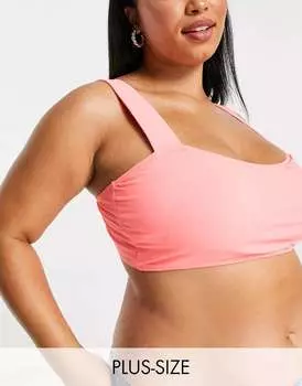 Бюстгальтер бикини Brave Soul Plus с вырезом в форме сердца и широкими бретелями неоново-кораллового цвета