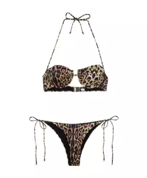 Бюстгальтер бикини и регулируемые плавки бикини в американский горошек F**K, мультиколор