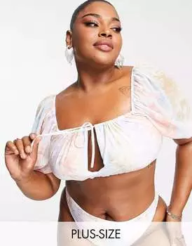 Бюстгальтер бикини с пышными рукавами ASOS LUXE Curve с принтом туаль-де-жуой
