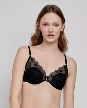 Бюстгальтер-бралетт на косточках и из поролона из цветочного кружева Gisela, черный